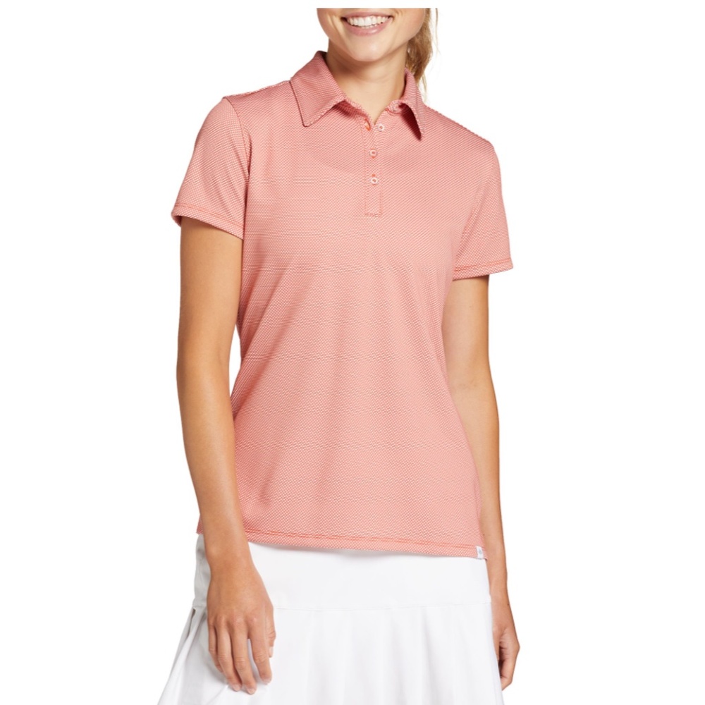 Lady Hagen Women's Jacquard Mesh Short Sleeve Polo in. Orange Guava